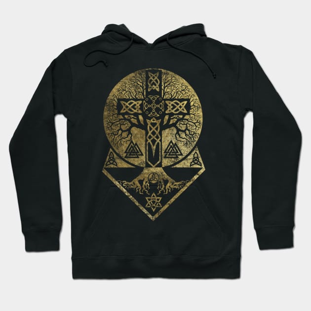 Tree of life  -Yggdrasil  and Celtic Cross Hoodie by Nartissima